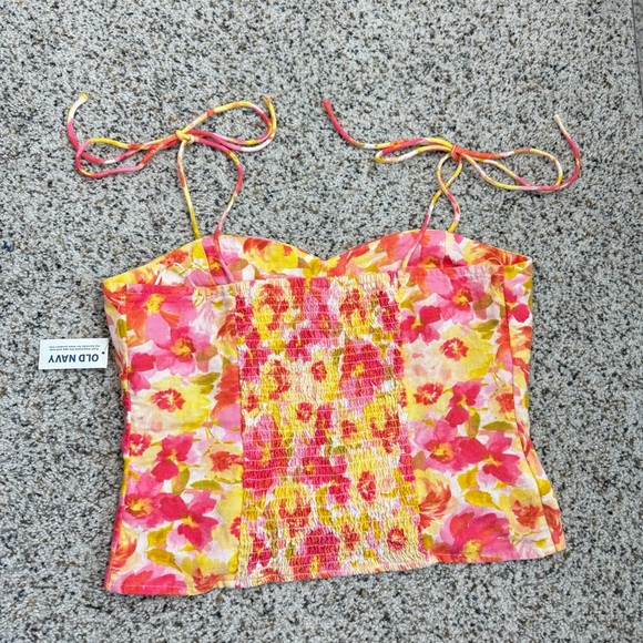 Old Navy Cropped Top Womens Small Floral Linen Pink Yellow Shirt Y2K Sleeveless - Picture 2 of 7